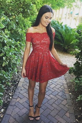 A-line Homecoming Dresses,Stylish Prom Dresses,Short Prom Dress,Off-Shoulder Homecoming Dresses,Sweet 16 Dresses,Graduation Dress,Red Homecoming Dress,Lace Homecoming Dresses