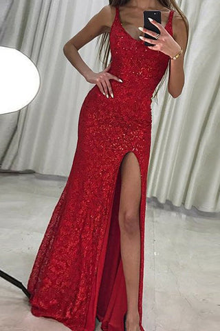 Sexy Prom Dresses,Mermaid Prom Dress,Scoop Prom Dresses,Red Prom Dress,Lace Prom Dresses,Split Prom Dress