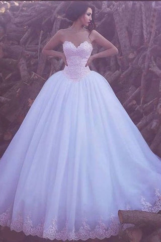 Ball Gown Sweetheart Floor-length Pink Lace Big White Wedding Dress OKG44