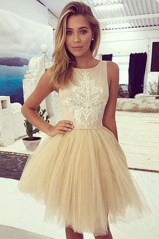  Champagne Prom Dresses,Tulle Homecoming Dress With Lace,Short Prom Dress,Champagne Homecoming Dress