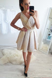 A-Line V-Neck Mini Cheap Homecoming Dresses with Beading,Sweet 16 Dresses OKB83