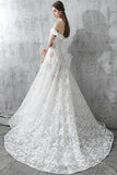 Princess White Off the Shoulder Lace A Line Wedding Dresses OK637