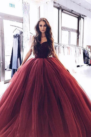 Princess Prom Dresses,Burgundy Prom Gown,Strapless Prom Dress,Ball Gown Prom Dress