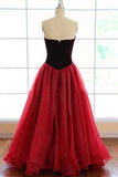 Elegant Strapless A-line Long Burgundy Tulle Prom Dresses A Line Evening Dress OK769