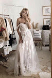 Chic Off the Shoulder Lace Appliqued Tulle Boho Wedding Dress Beach Wedding Gown OK1202