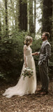 A Line Spaghetti Straps Appliques Backless Long Tulle Wedding Dress OK1076