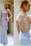 Mermaid Lavender Long Close Back Beading V-neck Prom Dress K633