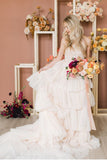 Princess Aline Pale Blush Pink Wedding Dress with Tulle Tiered Skirt OK1430