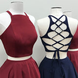 Burgundy Short Two Piece Prom Dresses,Short Navy Blue Homecoming Dress OK488