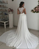 Off White Long Chiffon Cap Sleeves Split Wedding Dress With Lace OKA53