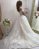 Princess Vintage Lace Appliques Off the Shoulder Tulle Wedding Dress OKC32