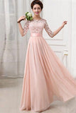 Half Sleeves Pink Long Chiffon Bridesmaid Dress Simple Prom Dress OKO82