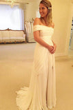 Off Shoulder Side Split Beach Long Affordable Bridal Dress/Wedding Dress OK170