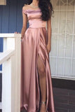 Pink Long Slit Elegant off the shoulder Prom Dress, Long Evening Women Formal Dress OK175