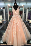 Ball Gown Lace Tulle V-neck Long A-line Quinceanera Dress Prom Dresses K694