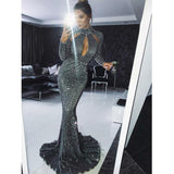 Fashion Long Sleeves Sequin Mermaid Shinning Sweep Train Cheap Prom Dress OKE51
