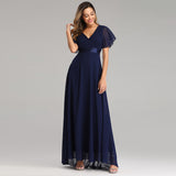 A Line Chiffon Short Sleeves Long V Neck Prom Dress XU90812