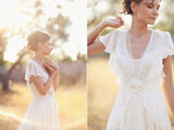 Princess A Line Chiffon Lace Backless Ivory Beach/Coast Wedding Dress,Summer Wedding Gown OK266