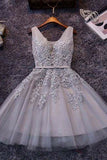 Gray Homecoming Dresses,Princess Homecoming Dresses,Lace Homecoming Dresses,Appliques Prom Dresses,Gray Prom Dresses,Tulle Prom Dresses,Party Dresses for Girls