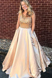 Stylish Prom Dresses,A-Line Prom Gown,Satin Prom Dress,Beading Prom Dress