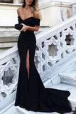 Black Prom Dresses,Off the Shoulder Prom Gown,Sexy Prom Dresses,Long Evening Dress, Front Slit Prom Dress,Mermaid Evening Gown