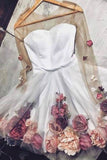 A Line Round Neck Long Sleeves Flower Short Homecoming Dress With Flowers OKM66