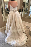 Ivory A-Line Spaghetti Straps Plus Size Wedding Dresses with Lace Appliques OKF94