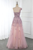 One Shoulder Tulle Sleeveless Long Prom Dress Lace Appliques Beaded Formal Girl Party Gown OKW59