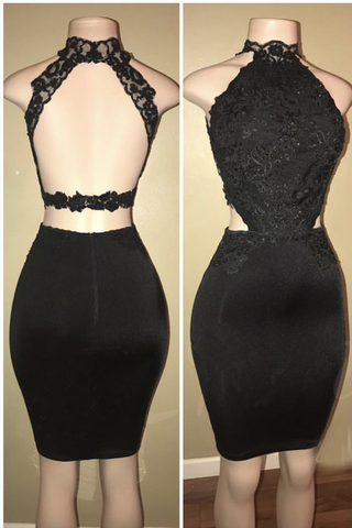 Black Lace Sheath Short Prom Dress, Tight Sexy Homecoming Dresses OKD79