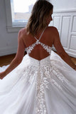 Off White Tulle Lace Appliques Long Wedding Dress A Line Bridal Dress OK1159