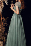 Green Spaghetti Straps Prom Dress Fairy Evening Party Dress Lace-up Slleveless Prom Gown OKW78