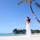 Sexy Backless Beach Bridal Dress,Slit Spaghetti Straps Summer White Wedding Gowns OK260