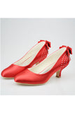 Beautiful Red Satin Beaded Low Heel Close Toe Women Shoes S127