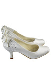 Ivory Classy Satin Beading Low Heel Close Toe Wedding Shoes S128