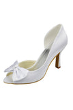 White Beautiful Elegant Satin White Prom Shoes With Bownot S80