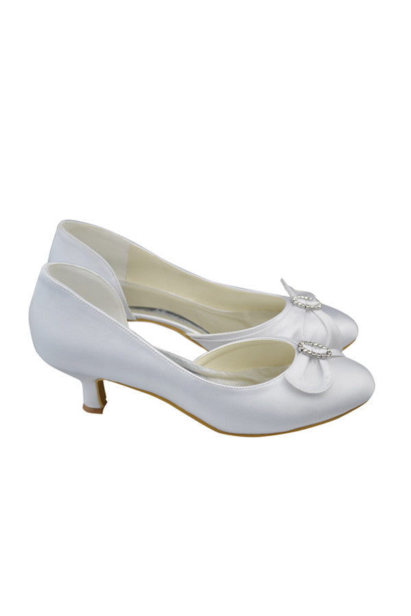 Simple Close Toe Cheap Handmade Low-Heel White Prom Shoes S87