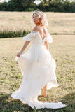 Simple Beach Bridal Dress with Off-the-shoulder Neckline Boho Wedding Dresses OK1704