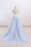 Baby Blue Tulle Long Simple Flower Senior Prom Dresses With White Top,Long Tulle Evening Dress OK503