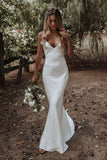 Simple Spaghetti Straps Mermaid Beach Wedding Dress Elegant Bridal Dress OK1096