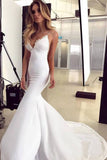 Spaghetti Strap V Neck Lace Long Mermaid Prom Dresses OKL45