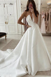 Strapless Satin Simple Wedding Dress Elegant A Line Long Brial Dress OK1114