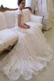 Cap Sleeves Lace A Line Long Affordable Wedding Dress OKC70