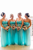Sweetheart Turquoise Beaded Plus Size Chiffon Long Bridesmaid Dress OKG55