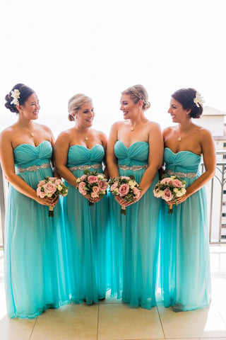 Sweetheart Turquoise Beaded Plus Size Chiffon Long Bridesmaid Dress OKG55