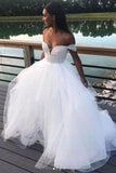 Elegant A Line Tulle Off-the-shoulder Long Wedding Dress Lace Top OK1294