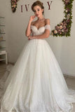 Glitter Tulle A-line Princess Wedding Dress Off the Shoulder Elegant Bridal Gowns OKV60