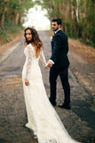 Sexy Wedding Dresses,White Wedding Dresses,Mermaid Wedding Dress,Lace Bridal Dress,Long Sleeves Wedding Dresses,Backless Wedding Dress