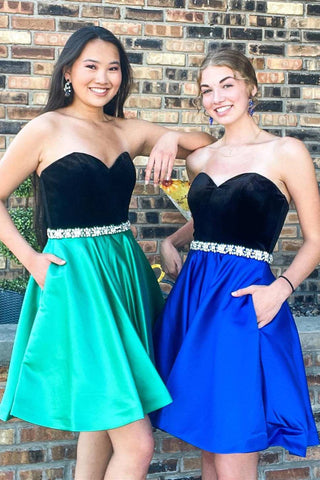 Sweet Strapless Beading Belt A-Line Short Homecoming Party Dresses with Pockets OK1575