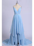 Sexy Split Sky Blue Beach Simple Wedding Dress Chiffon Long Prom Dress