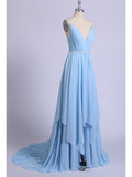 Sexy Split Sky Blue Beach Simple Wedding Dress Chiffon Long Prom Dress